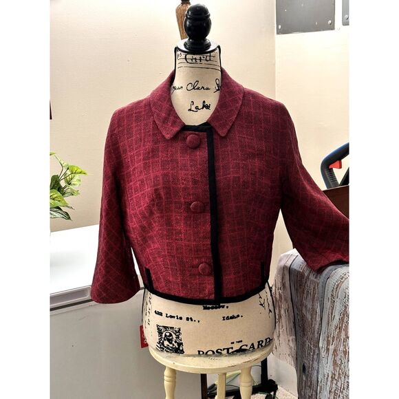 Vintage Cropped Jacket by Baron Peters Dark Red Tweed  1960's - Picture 1 of 6
